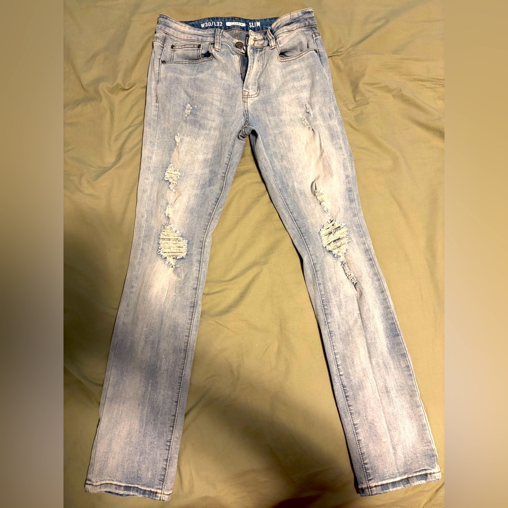 Blue Slim Ripped Jeans, (MINT CONDITION)